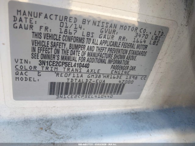 Nissan Versa Note S (sr)/s Plus/sv 2014 3N1CE2CP5EL410440 Image 9