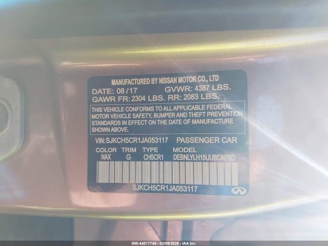 SJKCH5CR1JA053117 Infiniti Qx30 Premium
