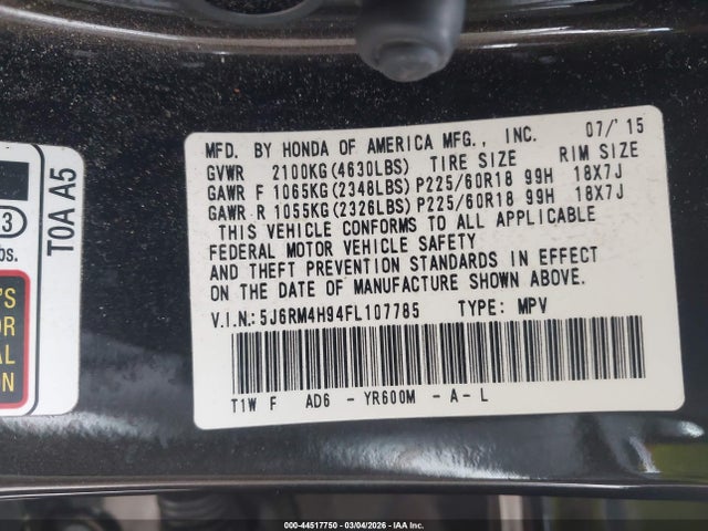 Honda Cr-v Touring 2015 5J6RM4H94FL107785 Image 9