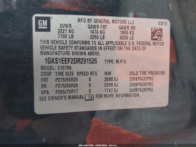 Продажа на аукционе авто 2013 Gmc Yukon Denali, vin: 1GKS1EEF2DR291526, номер лота: 44517766