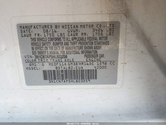 Nissan Versa 1.6 Sv 2017 3N1CN7AP5HL803259 Image 9