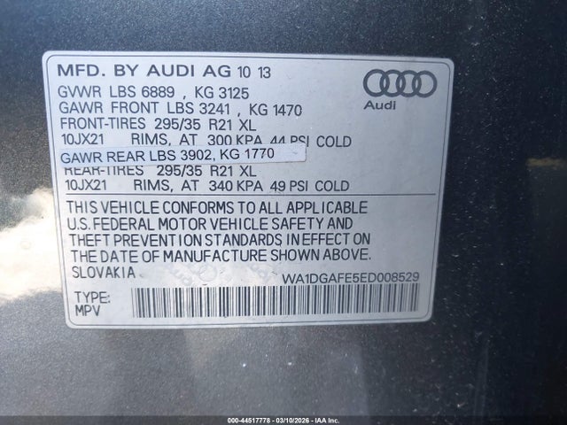 Продаж на аукціоні авто 2014 Audi Q7 3.0t S Line Prestige, vin: WA1DGAFE5ED008529, номер лоту: 44517778