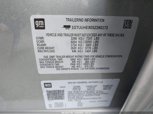 1GTUUHE80SZ260173 GMC Sierra 1500 4wd Short Box Denali Ultimate