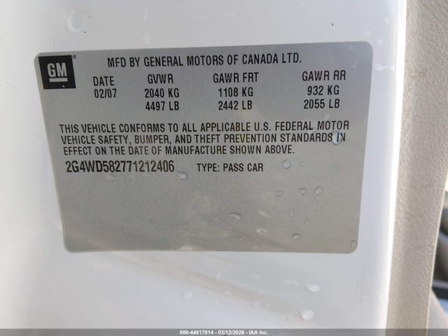 2007 Buick Lacrosse Cxl მანქანა იყიდება აუქციონზე, vin: 2G4WD582771212406, აუქციონის ნომერი: 44517814