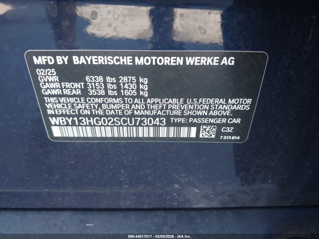 Продаж на аукціоні авто 2025 Bmw I5 Xdrive40, vin: WBY13HG02SCU73043, номер лоту: 44517817