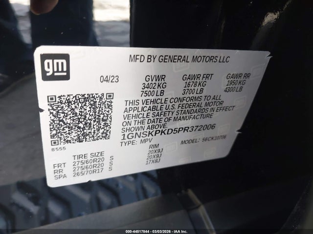 2023 Chevrolet Tahoe 4wd Z71 მანქანა იყიდება აუქციონზე, vin: 1GNSKPKD5PR372006, აუქციონის ნომერი: 44517844