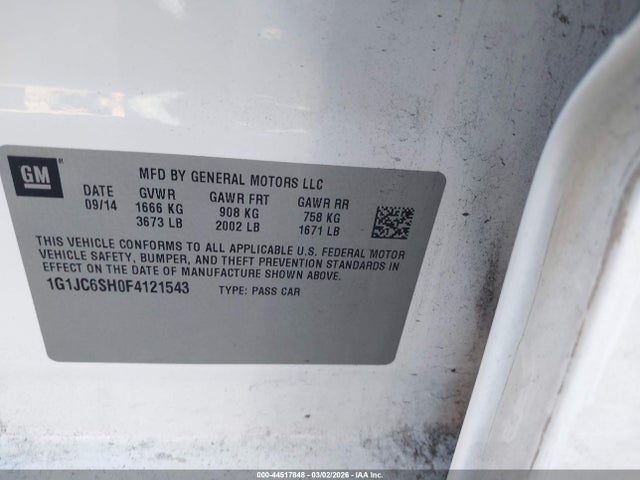 1G1JC6SH0F4121543 Chevrolet Sonic Lt Auto
