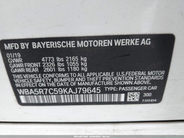 2019 Bmw 330i Xdrive მანქანა იყიდება აუქციონზე, vin: WBA5R7C59KAJ79645, აუქციონის ნომერი: 44517849
