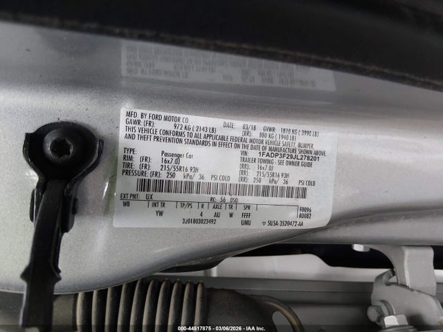2018 Ford Focus Se მანქანა იყიდება აუქციონზე, vin: 1FADP3F29JL278201, აუქციონის ნომერი: 44517875