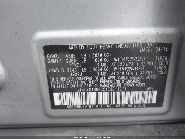 Subaru Outback 2.5i Premium 2014 4S4BRBCC4E3311271 Image 9