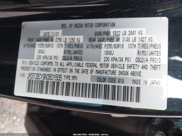 JM3TCBCY9N0601505 Mazda Cx-9 Touring
