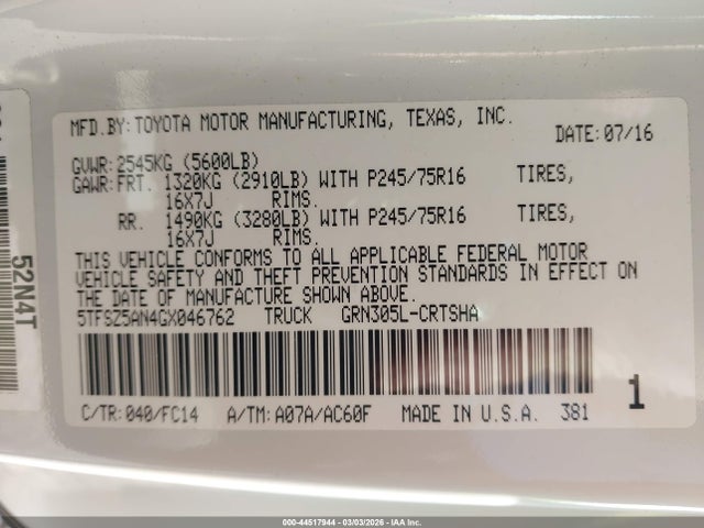 5TFSZ5AN4GX046762 Toyota Tacoma Sr5 V6