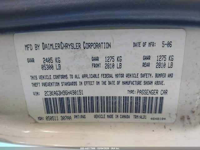 Продаж на аукціоні авто 2006 Chrysler 300c, vin: 2C3KA63H96H490151, номер лоту: 44517966