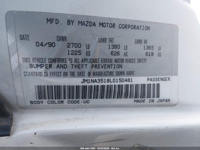 Aukcja sprzedaży 1990 Mazda Mx-5 Miata, vin: JM1NA3518L0150481, numer aukcji: 44517990