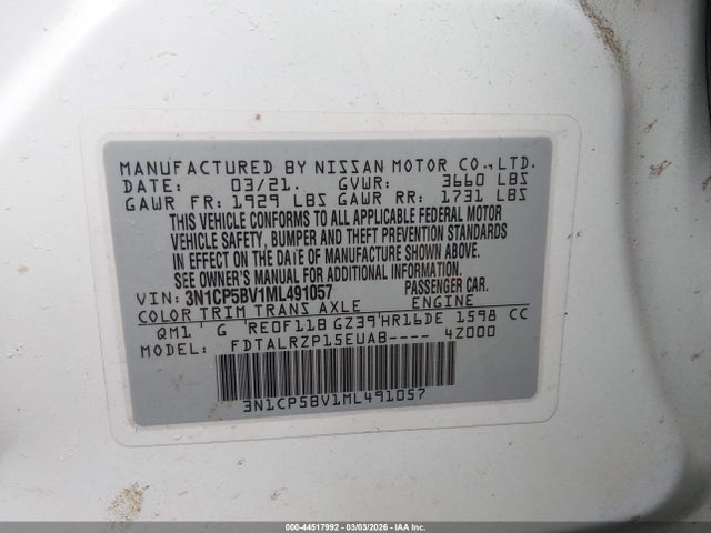 3N1CP5BV1ML491057 Nissan Kicks S Xtronic Cvt