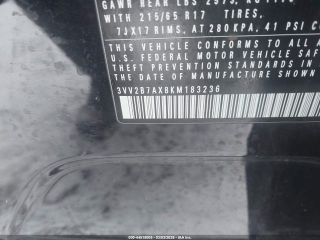 Продаж на аукціоні авто 2019 Volkswagen Tiguan 2.0t Se/2.0t Sel/2.0t Sel R-line/2.0t Sel R-line Black, vin: 3VV2B7AX8KM183236, номер лоту: 44518005
