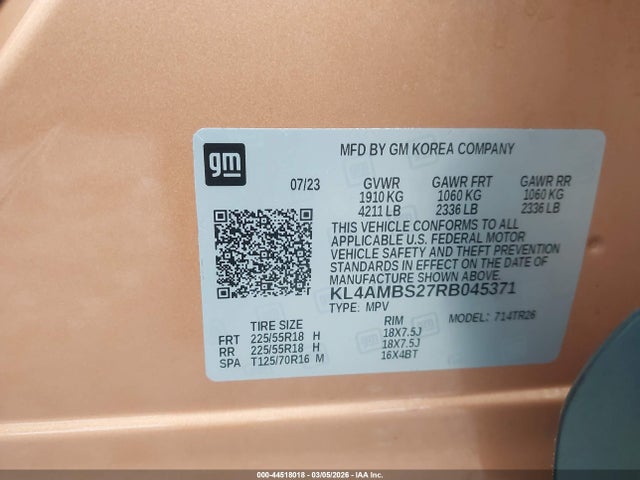 44518018 :رقم المزاد ، KL4AMBS27RB045371 vin ، 2024 Buick Encore Gx Preferred Fwd مزاد بيع