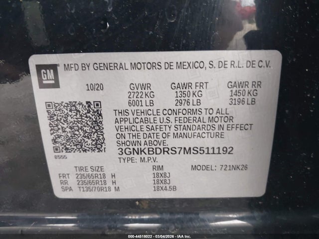Продаж на аукціоні авто 2021 Chevrolet Blazer Fwd 3lt, vin: 3GNKBDRS7MS511192, номер лоту: 44518022