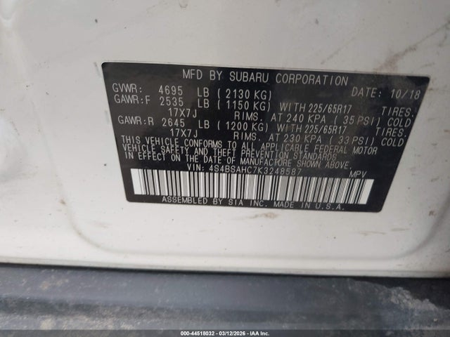 4S4BSAHC7K3248587 Subaru Outback 2.5i Premium