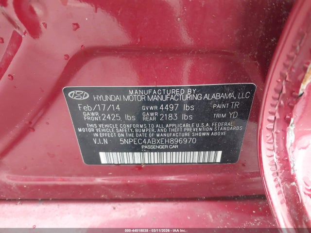 Hyundai Sonata Limited 2.0t 2014 5NPEC4ABXEH896970 Image 9