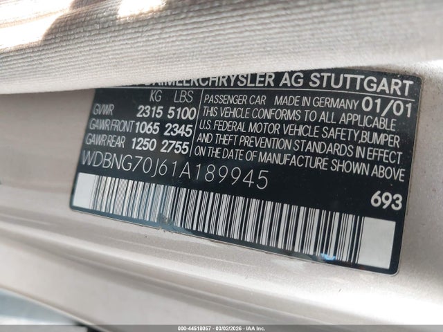 Продажа на аукционе авто 2001 Mercedes-benz S 430, vin: WDBNG70J61A189945, номер лота: 44518057