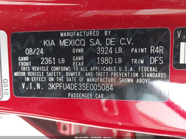 Aukcja sprzedaży 2025 Kia K4 Ex, vin: 3KPFU4DE3SE005084, numer aukcji: 44518063