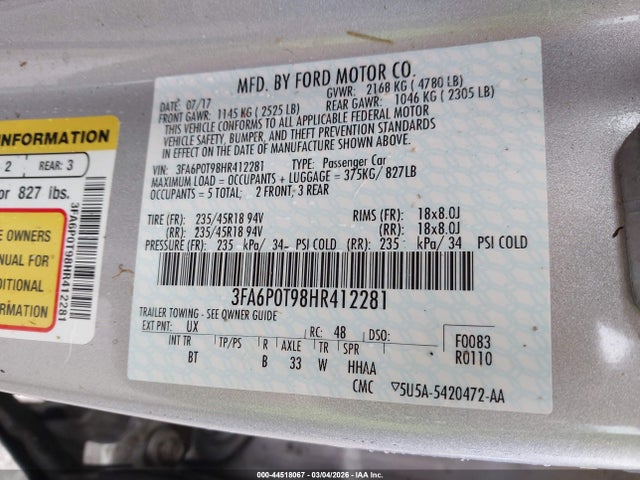 2017 FORD FUSION 3FA6P0T98HR412281 Photo 8