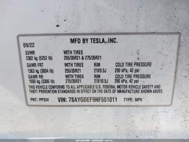7SAYGDEF9NF551011 Tesla Model Y Performance Dual Motor All-wheel Drive