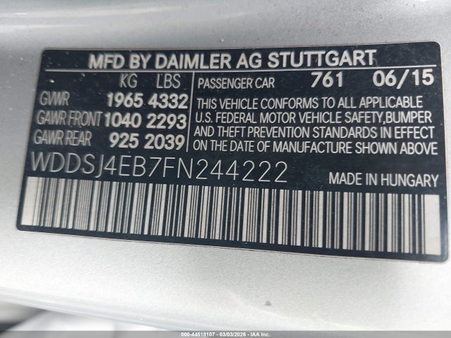 2015 Mercedes-benz Cla 250 მანქანა იყიდება აუქციონზე, vin: WDDSJ4EB7FN244222, აუქციონის ნომერი: 44518107