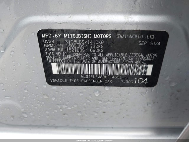 Продаж на аукціоні авто 2024 Mitsubishi Mirage G4 Le, vin: ML32FUFJ8RHF14651, номер лоту: 44518147