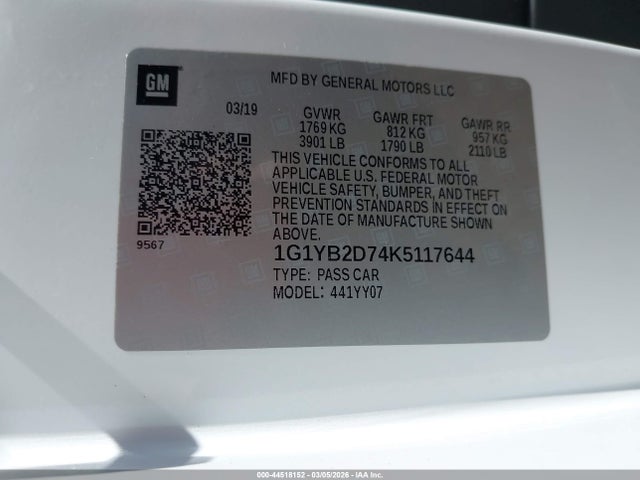 Продажа на аукционе авто 2019 Chevrolet Corvette Stingray, vin: 1G1YB2D74K5117644, номер лота: 44518152