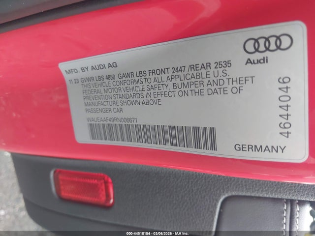 Aukcja sprzedaży 2024 Audi A4 Premium Plus 45 Tfsi S Line Quattro S Tronic, vin: WAUEAAF49RN006671, numer aukcji: 44518154