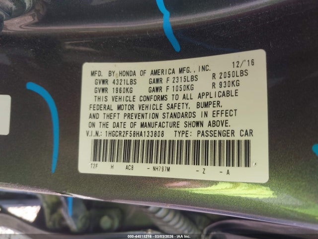 Aukcja sprzedaży 2017 Honda Accord Sport, vin: 1HGCR2F58HA133808, numer aukcji: 44518216