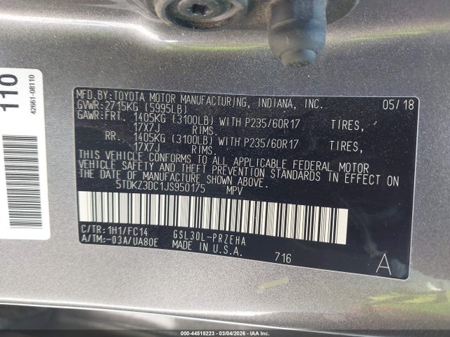 Toyota Sienna Le 8 Passenger 2018 5TDKZ3DC1JS950175 Image 9
