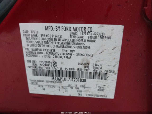 2018 FORD ECOSPORT MAJ6P1UL7JC231838 Photo 8