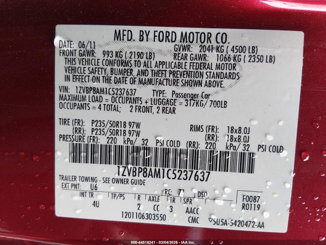 2012 FORD MUSTANG 1ZVBP8AM1C5237637 Photo 8