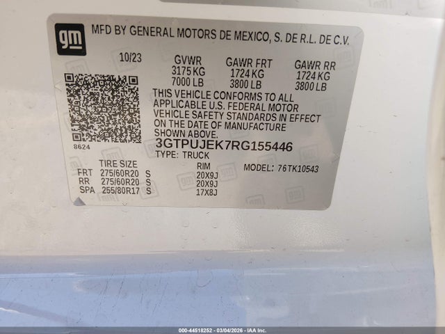 2024 Gmc Sierra 1500 4wd  Short Box Elevation With 3vl მანქანა იყიდება აუქციონზე, vin: 3GTPUJEK7RG155446, აუქციონის ნომერი: 44518252