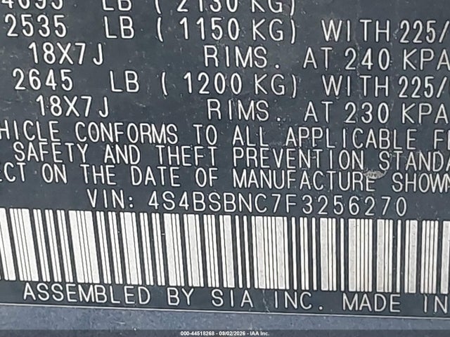 Subaru Outback 2.5i Limited 2015 4S4BSBNC7F3256270 Image 9