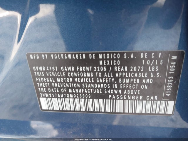 Продажа на аукционе авто 2016 Volkswagen Golf Tsi Se 4-door, vin: 3VW217AU7GM023909, номер лота: 44518283