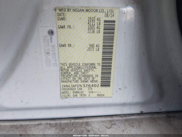 Nissan Altima 2.5 S 2015 1N4AL3AP1FN326402 Image 9