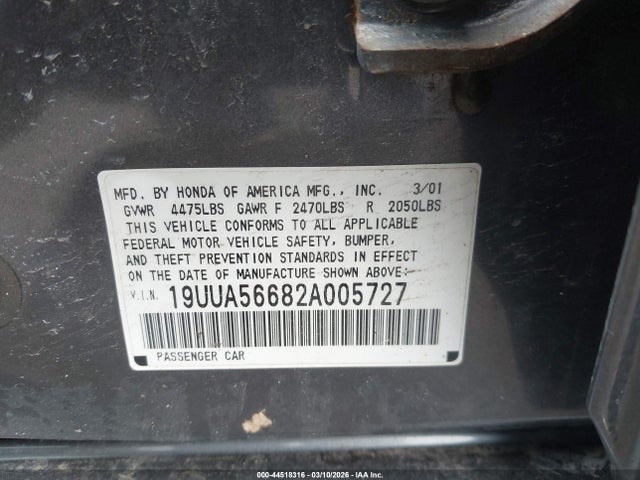 Aukcja sprzedaży 2002 Acura Tl 3.2, vin: 19UUA56682A005727, numer aukcji: 44518316