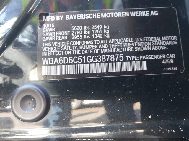 Продажа на аукционе авто 2016 Bmw 650i Gran Coupe Xdrive, vin: WBA6D6C51GG387875, номер лота: 44518366