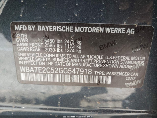WBA7E2C52GG547918 BMW 740I