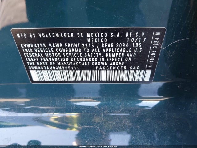 Продаж на аукціоні авто 2018 Volkswagen Golf Gti 2.0t Autobahn/2.0t S/2.0t Se, vin: 3VW447AU0JM265111, номер лоту: 44518446