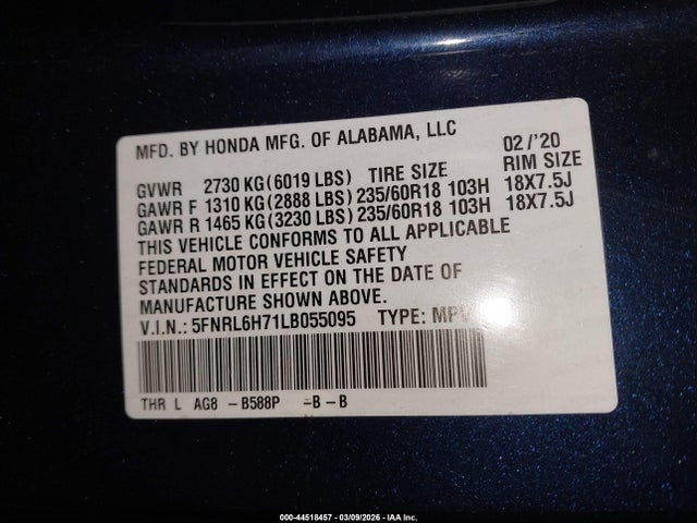 2020 HONDA ODYSSEY 5FNRL6H71LB055095 Photo 8