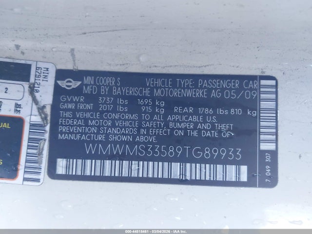 2009 MINI COOPER S WMWMS33589TG89933 Photo 8