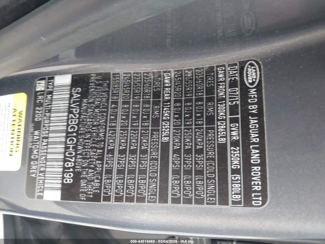 2016 LAND ROVER RANGE ROVER EVOQUE SALVP2BG1GH078198 Photo 8