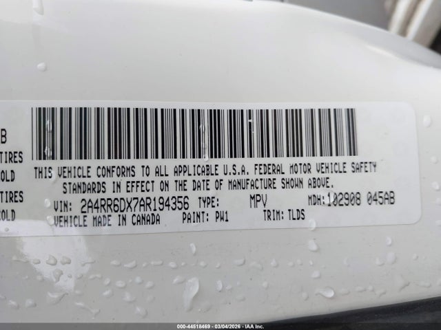 Продажа на аукционе авто 2010 Chrysler Town & Country Limited, vin: 2A4RR6DX7AR194356, номер лота: 44518469