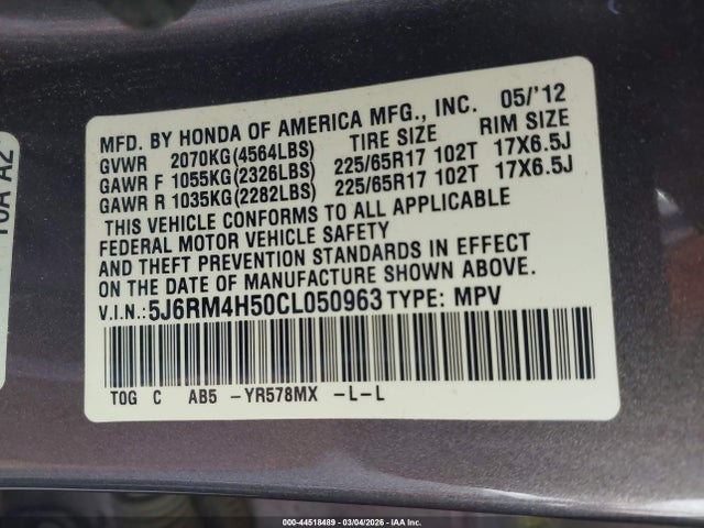 2012 HONDA CR-V 5J6RM4H50CL050963 Photo 8