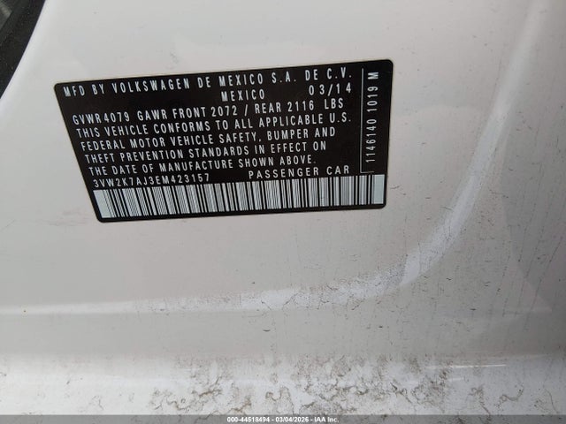 Volkswagen Jetta 2.0l S 2014 3VW2K7AJ3EM423157 Image 9